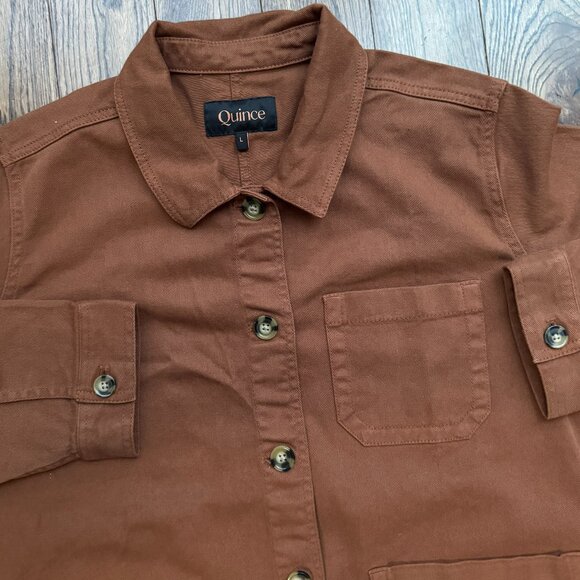 Quince Women's Comfort Stretch Brown Rust Chore Jacket SZ L Organic Cotton NWOT - Picture 4 of 12